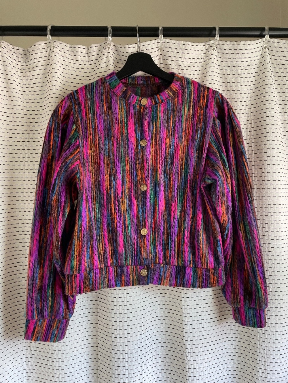 vintage Multicolor Textured Knit Cardigan Sweater maximalist fashion, fall